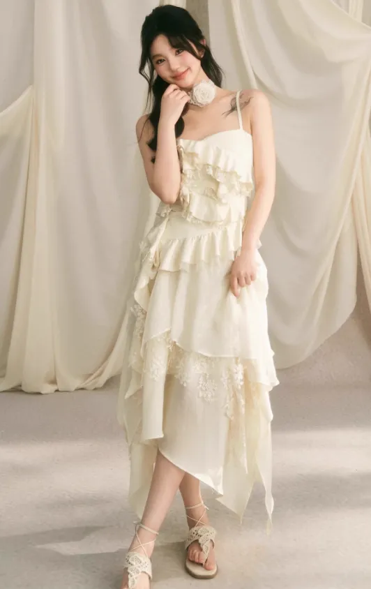 Frilled layered camisole & layered long skirt BBB0051