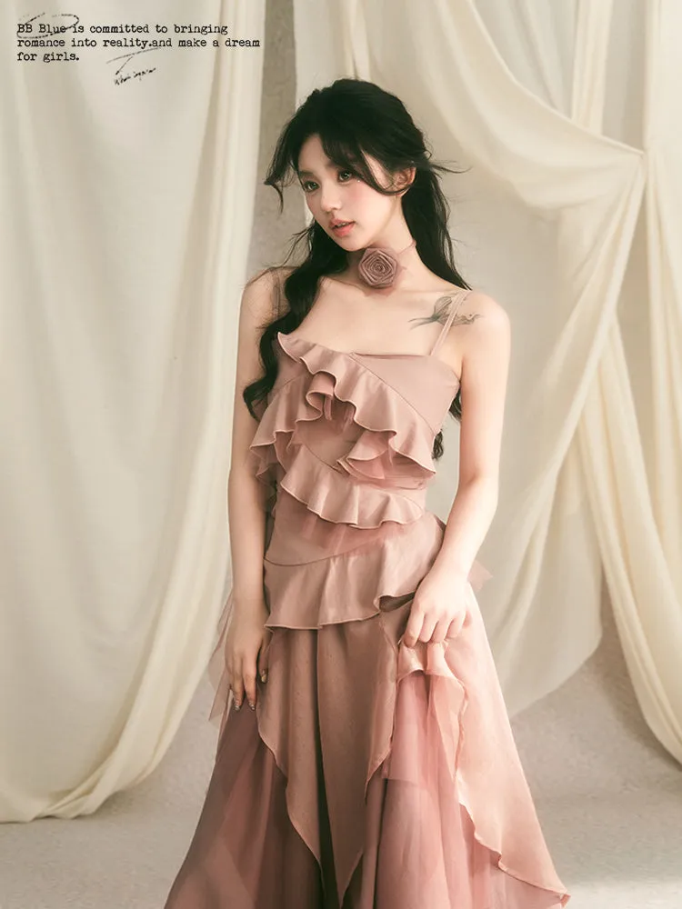 Frilled layered camisole & layered long skirt BBB0051