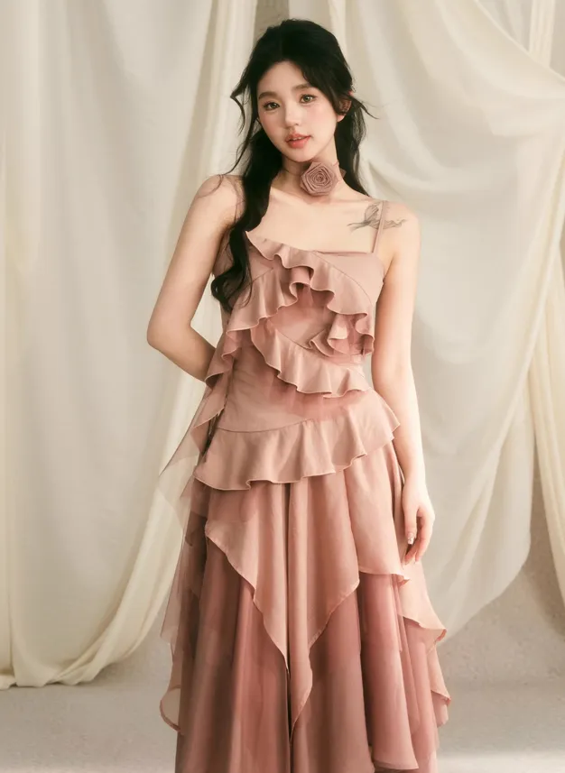 Frilled layered camisole & layered long skirt BBB0051