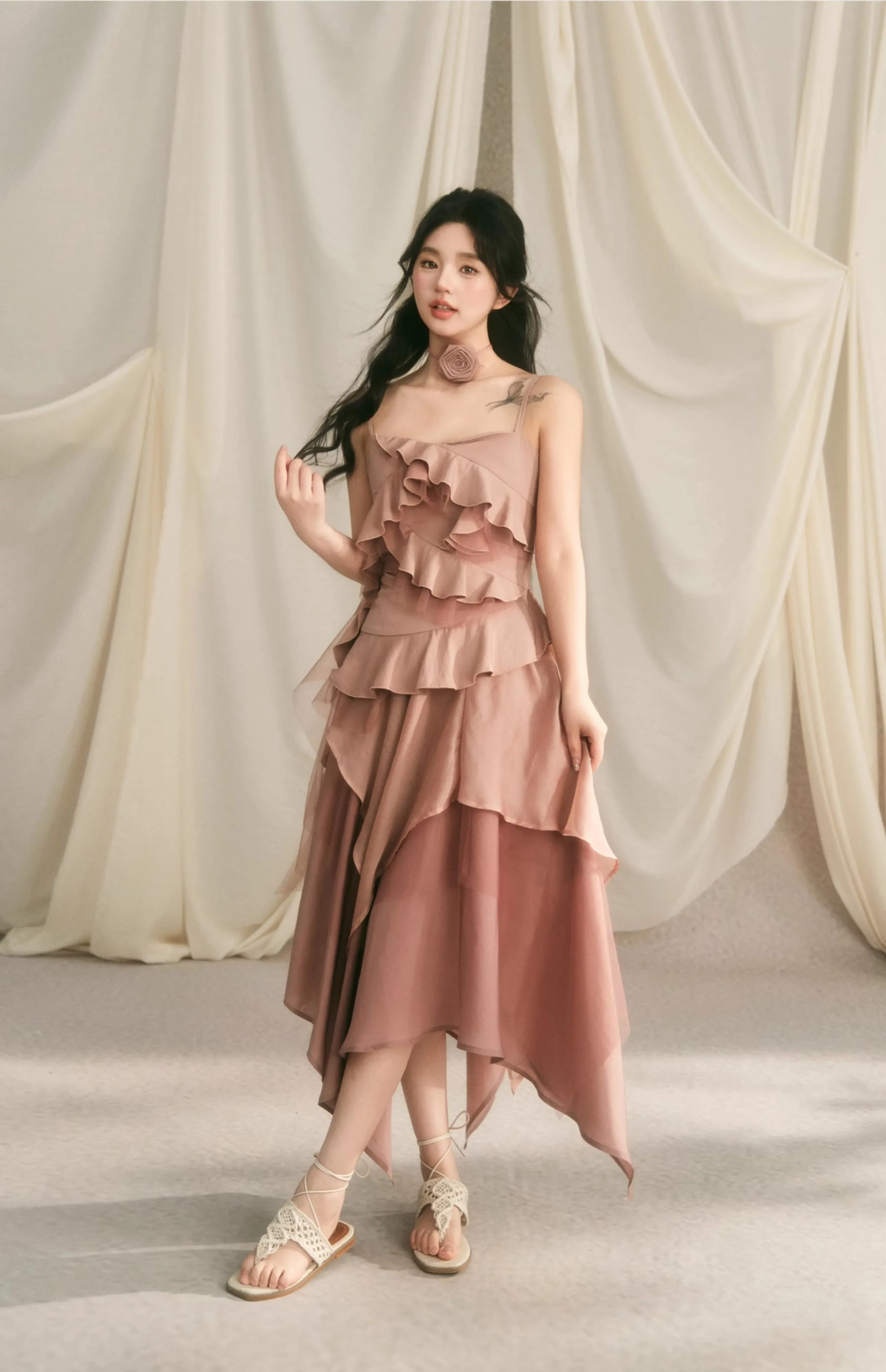 Frilled layered camisole & layered long skirt BBB0051