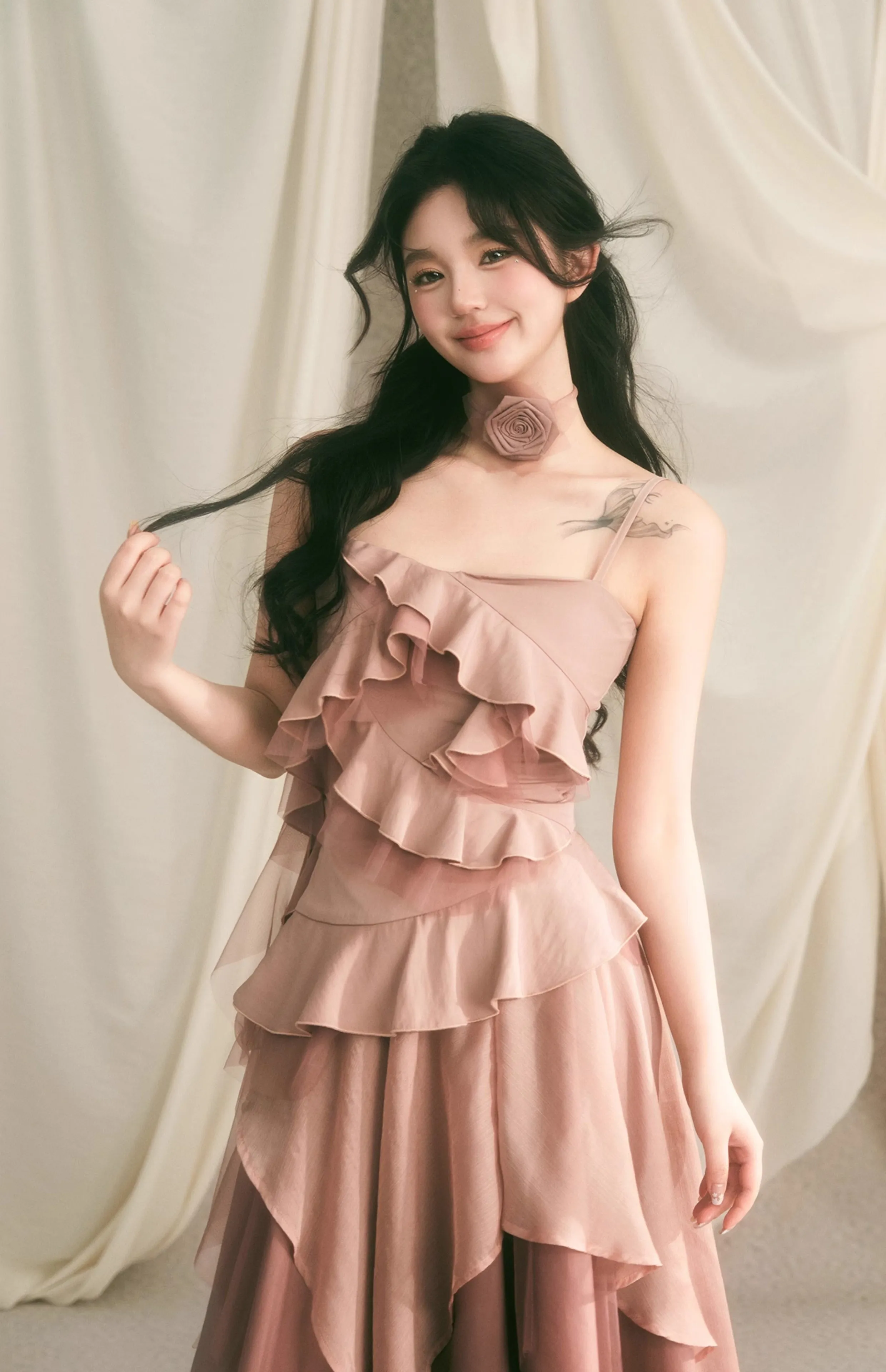 Frilled layered camisole & layered long skirt BBB0051