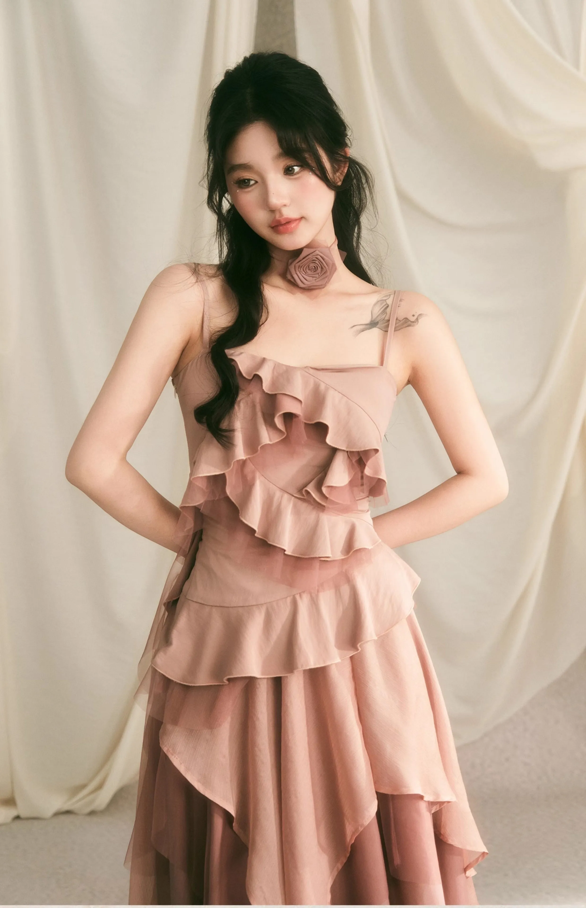 Frilled layered camisole & layered long skirt BBB0051