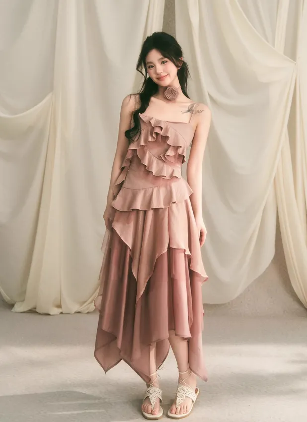 Frilled layered camisole & layered long skirt BBB0051