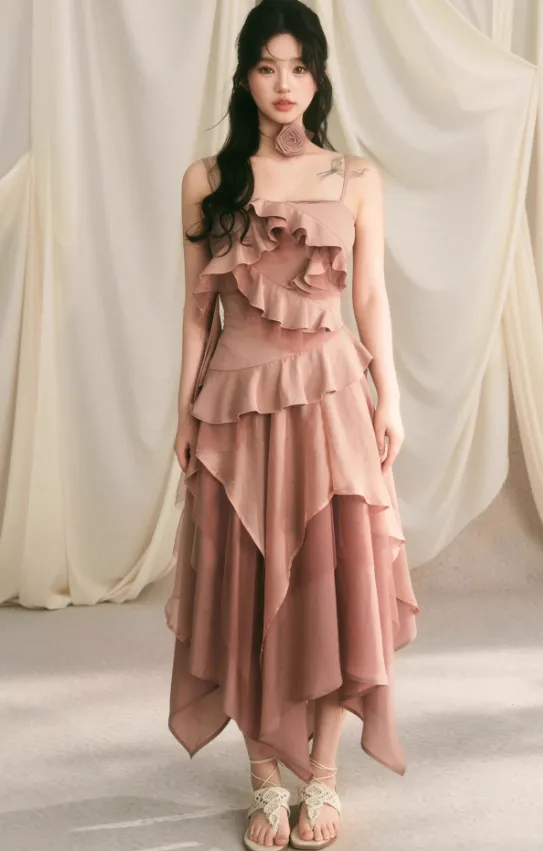 Frilled layered camisole & layered long skirt BBB0051
