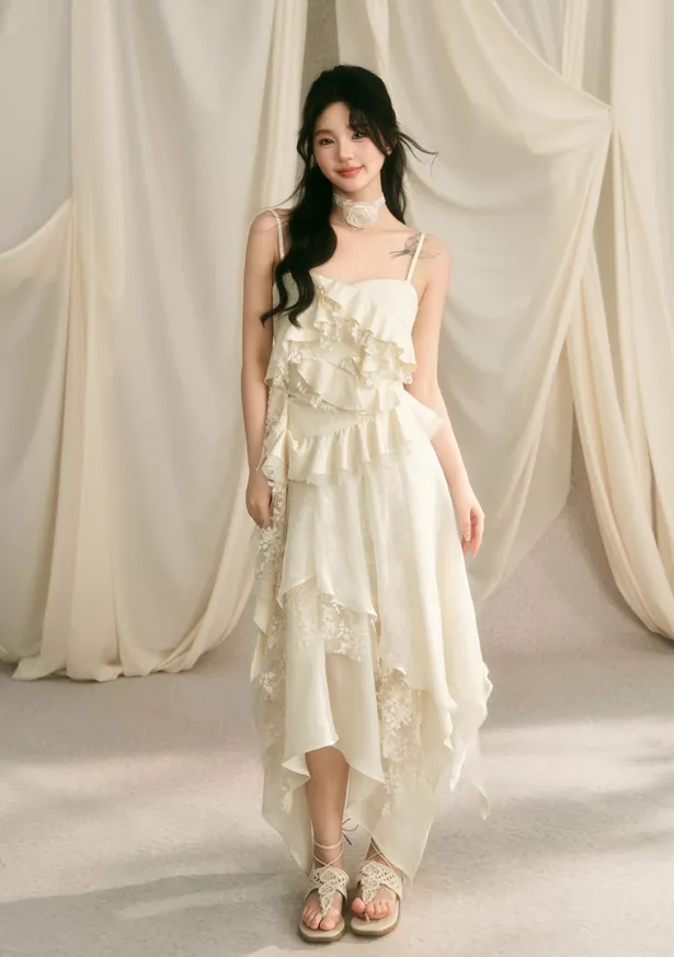 Frilled layered camisole & layered long skirt BBB0051