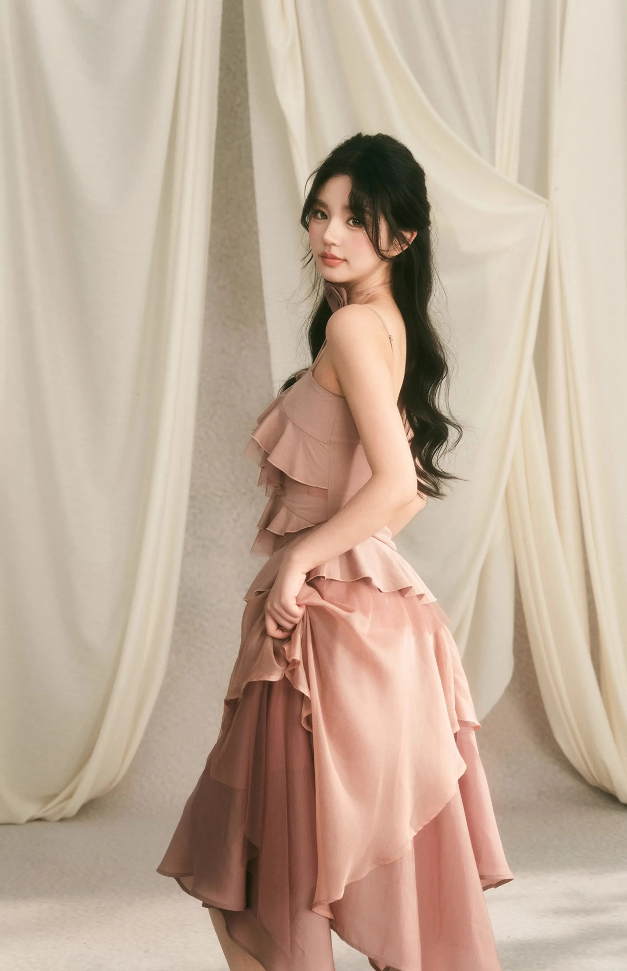 Frilled layered camisole & layered long skirt BBB0051