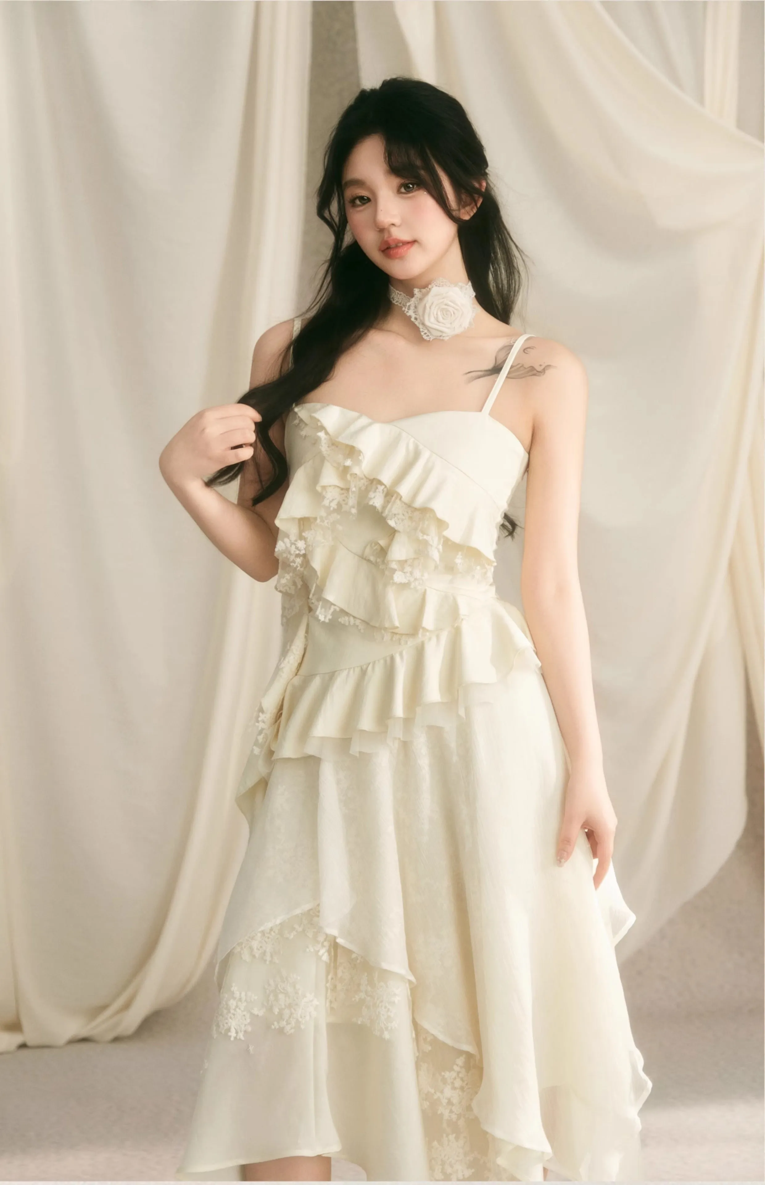 Frilled layered camisole & layered long skirt BBB0051