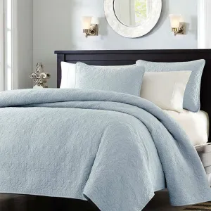 Full - Queen size Quilted Bedspread Coverlet with 2 Shams in Light Blue