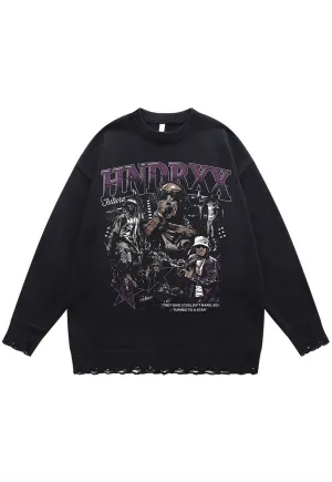 Future sweater knit distressed jumper rapper print top black
