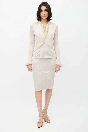 FW 2004 Beige Quilted Fur Trimmed Co-Ord Set