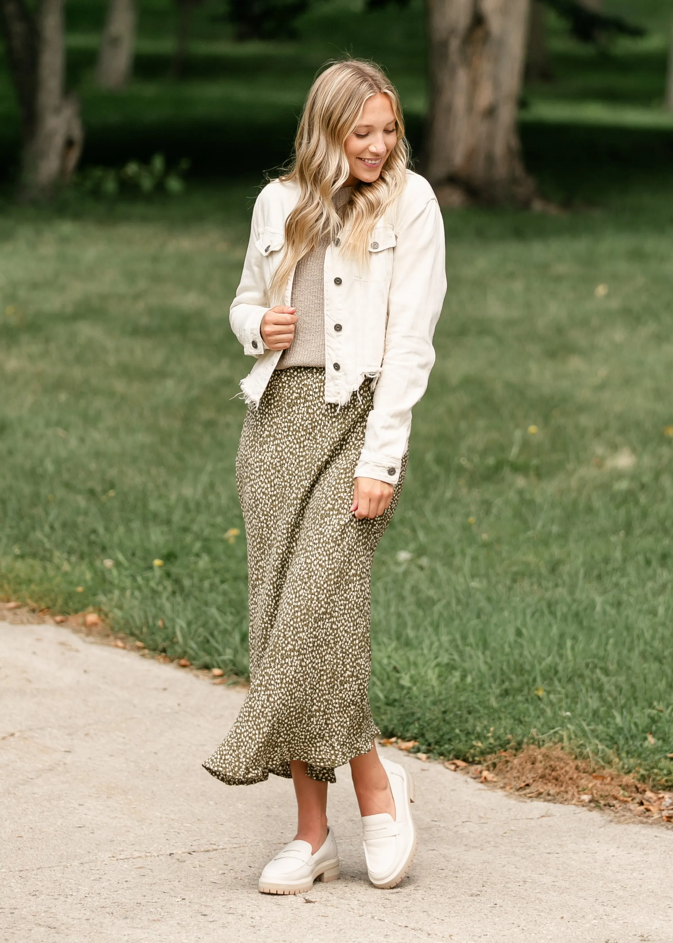 Gia Floral Olive Print Maxi Slip Skirt