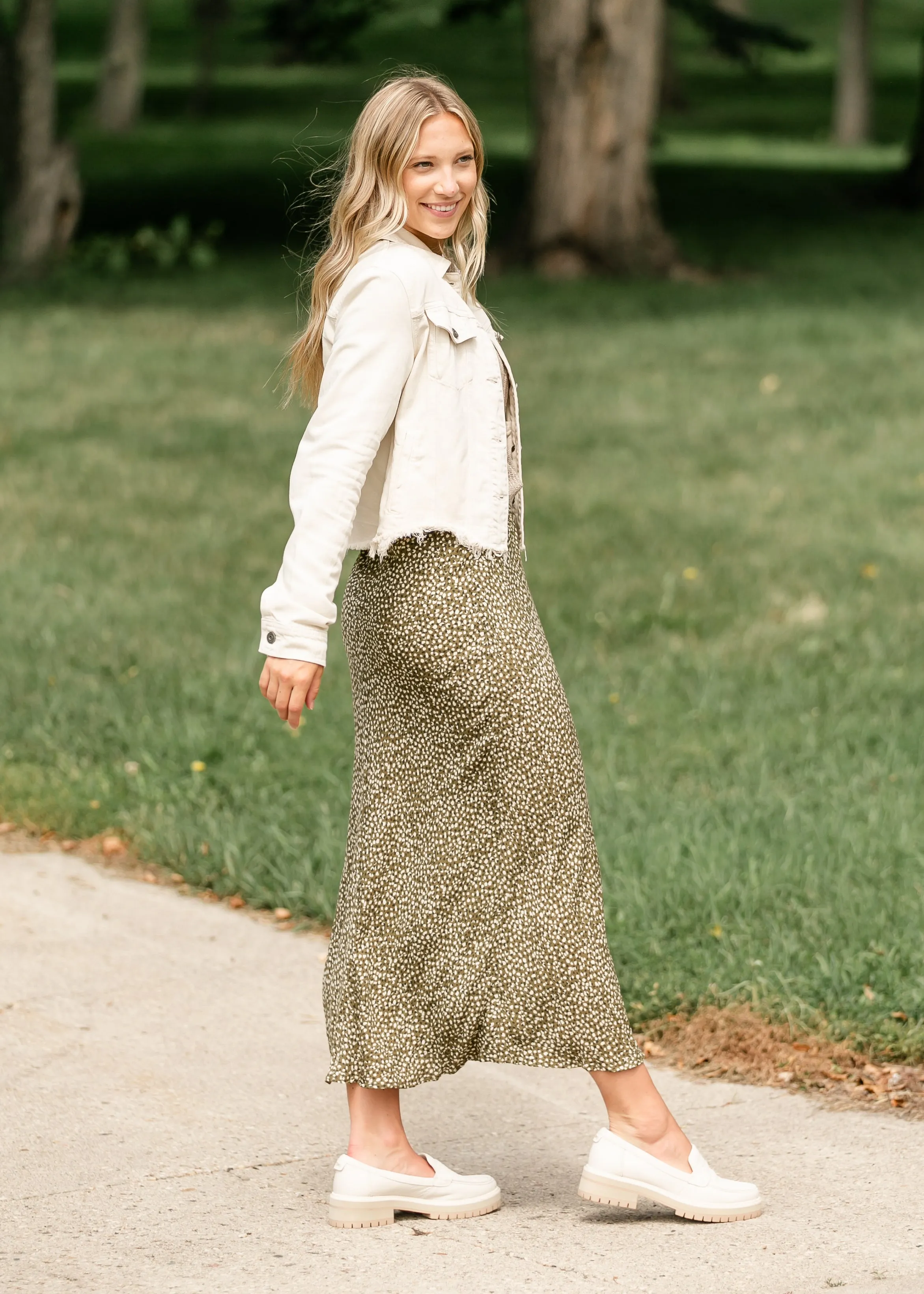 Gia Floral Olive Print Maxi Slip Skirt