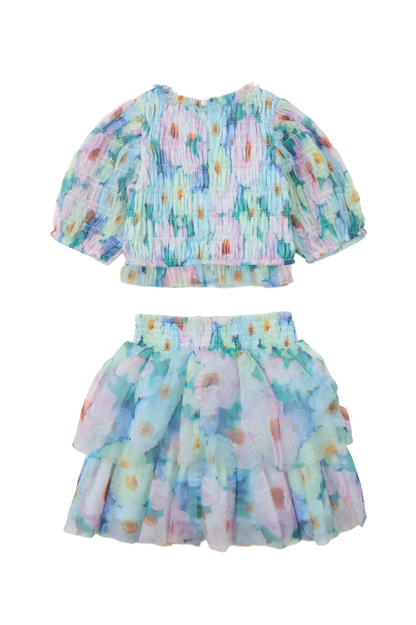 Gingersnaps Floral Print Smocked Tulle Skirt Set