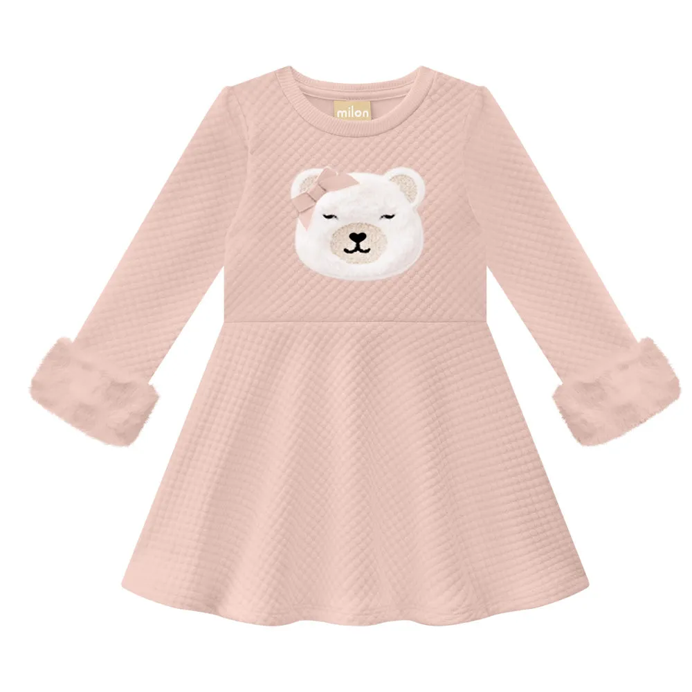 Girls L/S Bear Face Dress