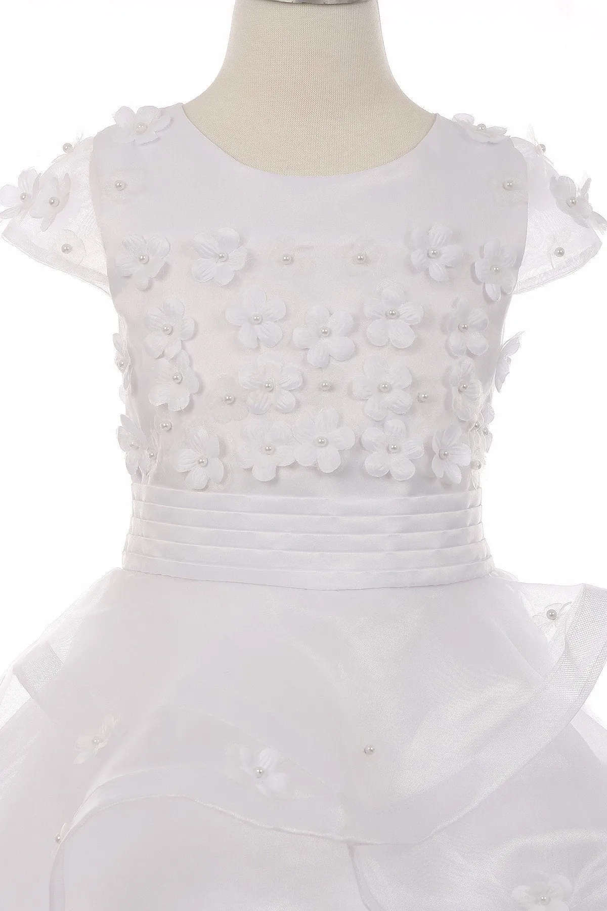 Girls White Layered Dress with Cap Sleeves by Cinderella Couture 2903
