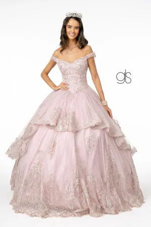 Glitter Applique Off Shoulder Ball Gown by Elizabeth K GL1819