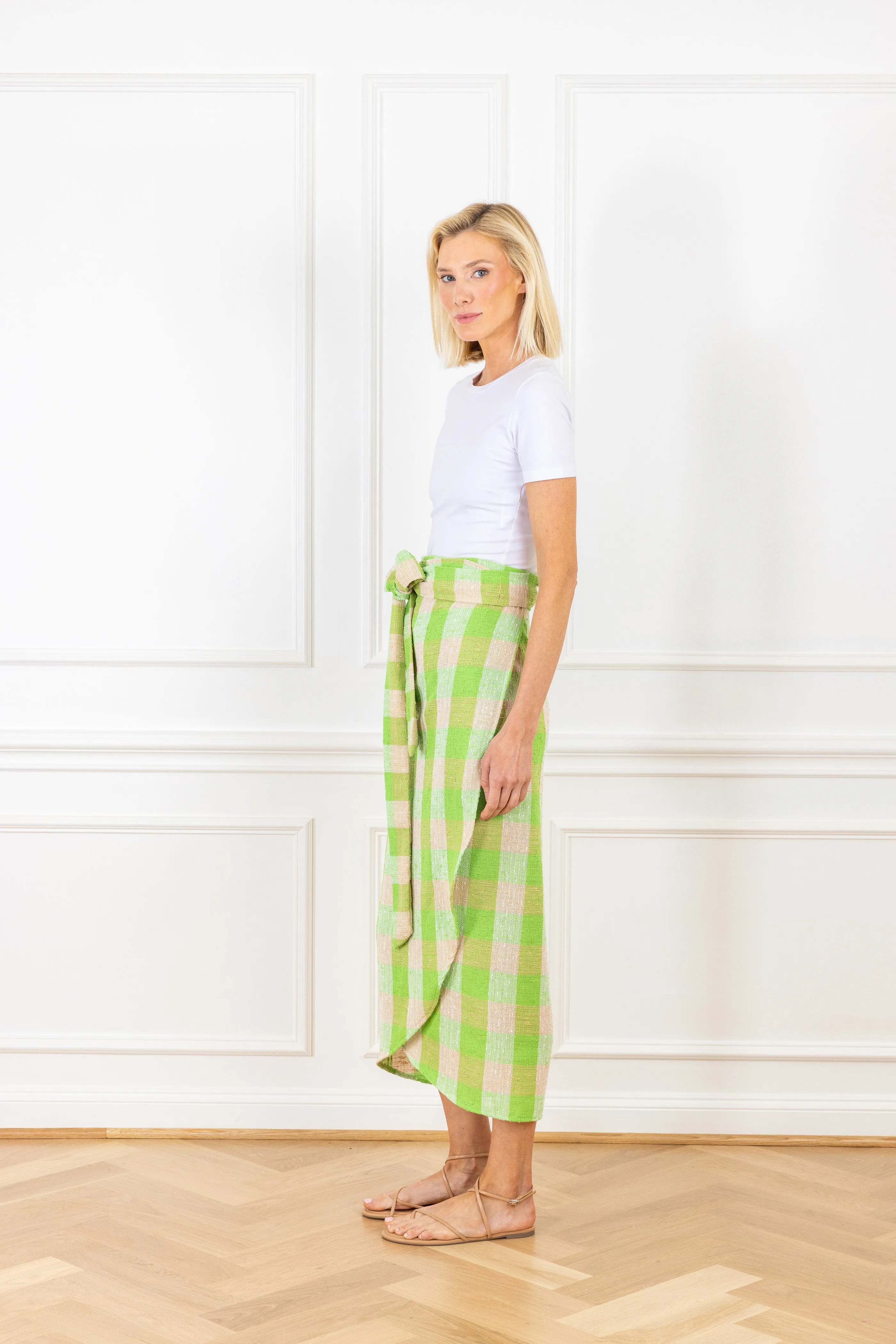 Green Haze Tweed Maxi Wrap Skirt