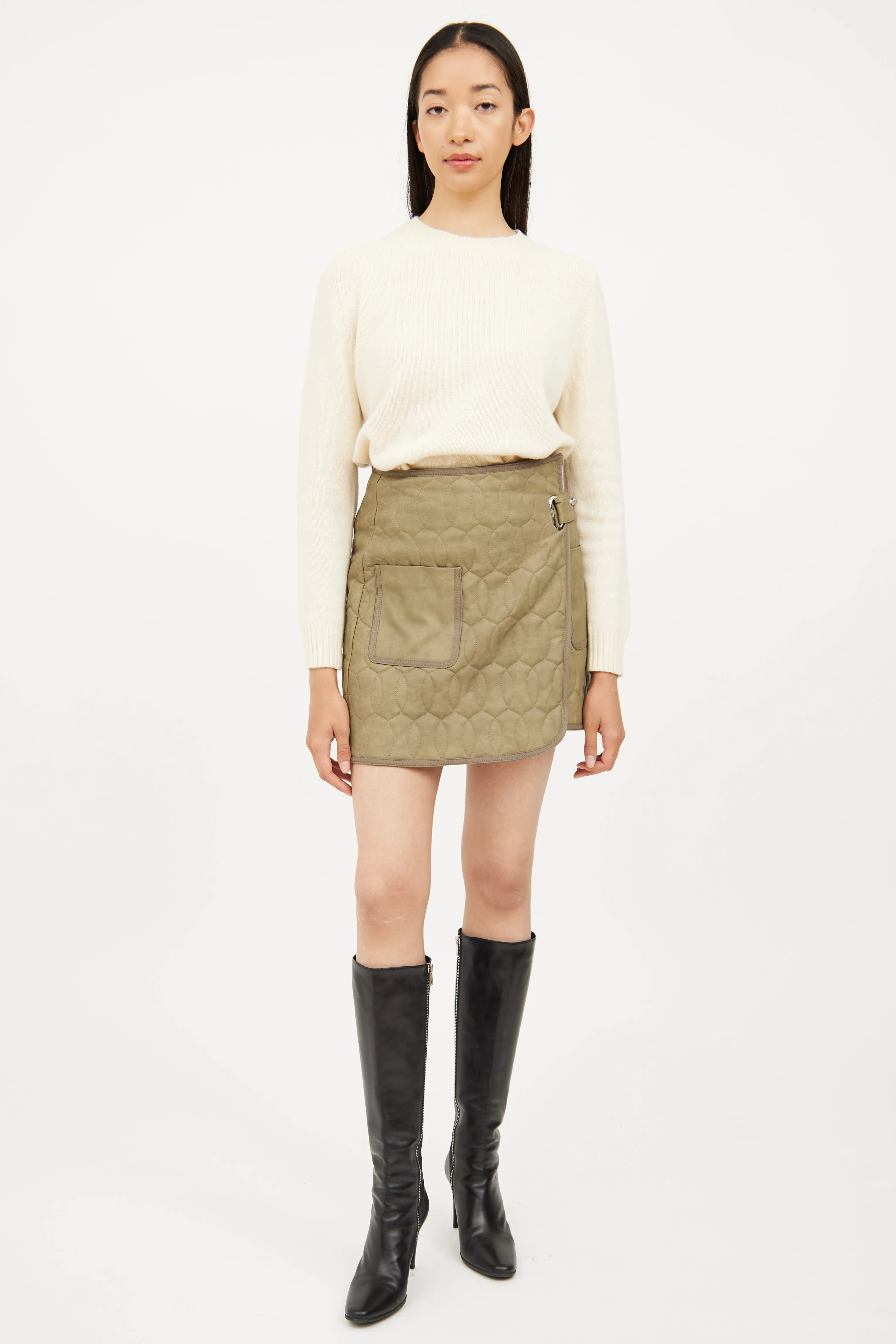 Green Quilted Vegan Leather Skirt