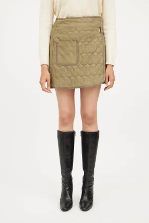 Green Quilted Vegan Leather Skirt