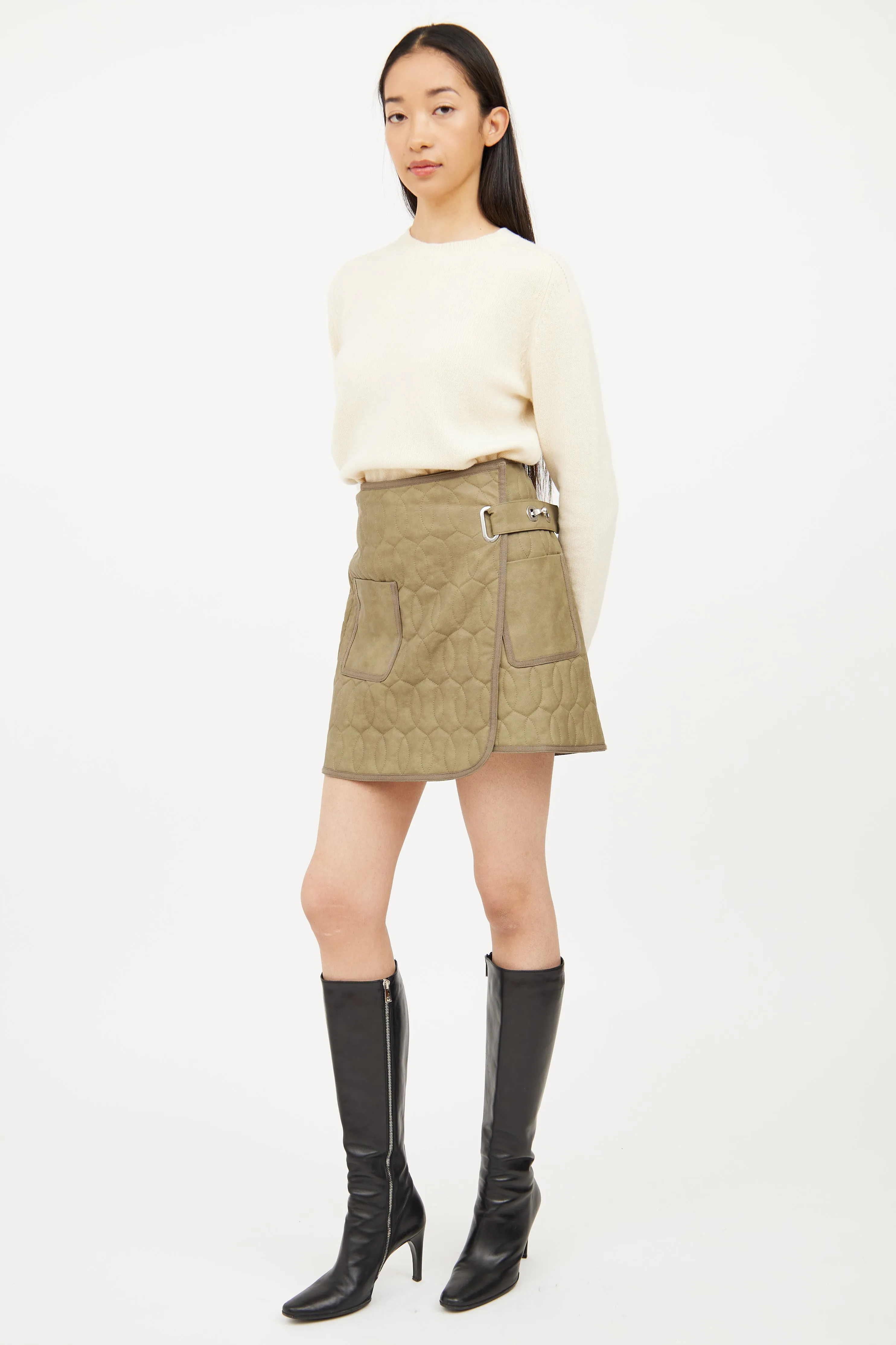 Green Quilted Vegan Leather Skirt