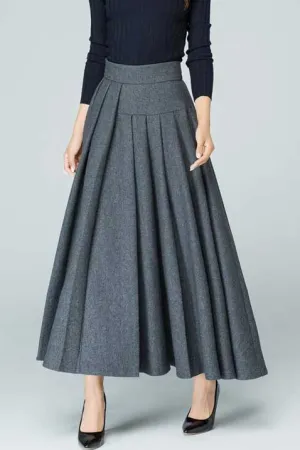 Handmade Chic Grey Wool Blend Maxi Skirt 1587#