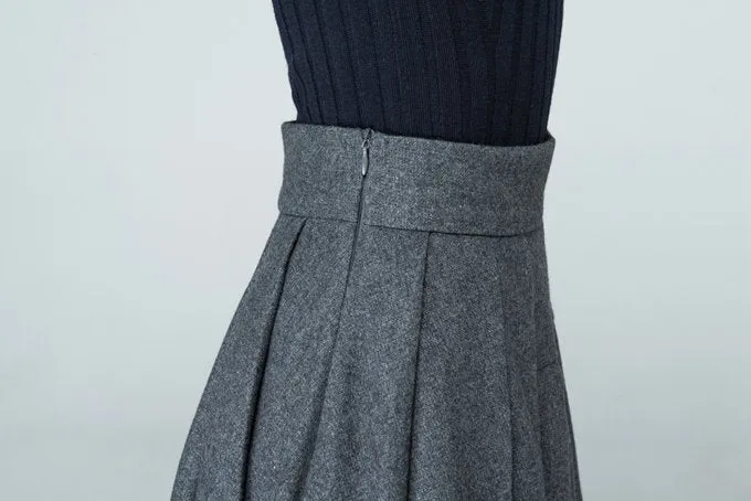 Handmade Chic Grey Wool Blend Maxi Skirt 1587#