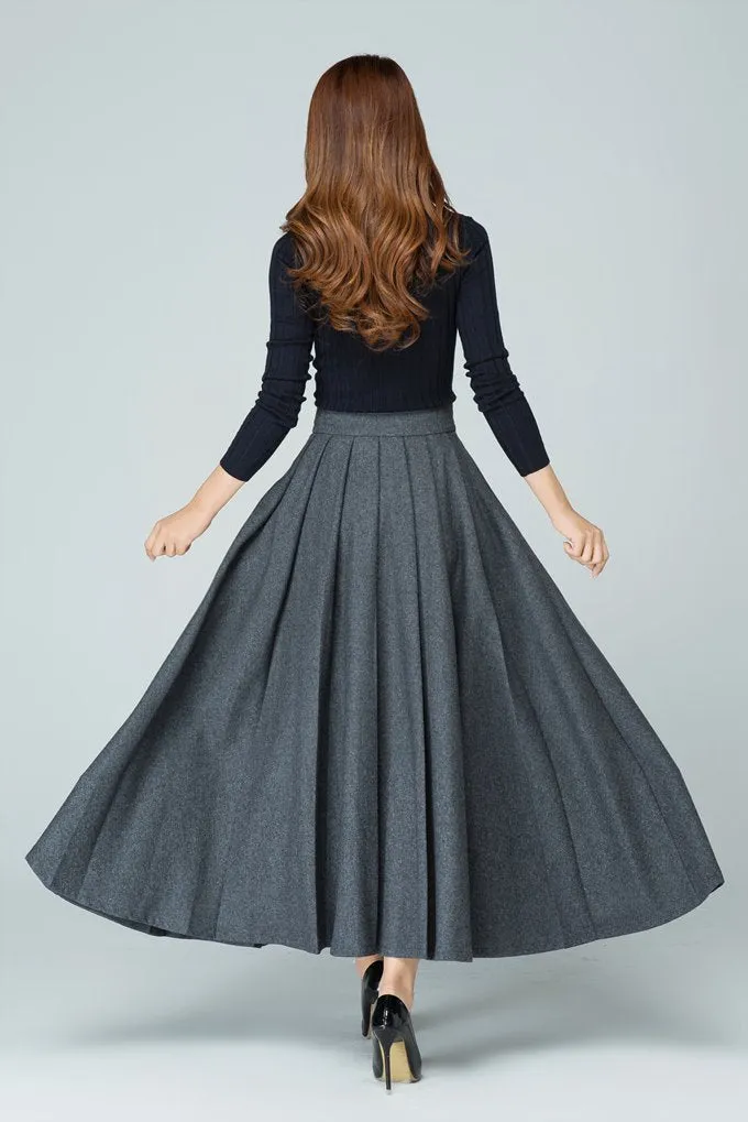 Handmade Chic Grey Wool Blend Maxi Skirt 1587#