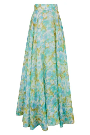 High Tide Maxi Skirt - Aqua Ikat Floral