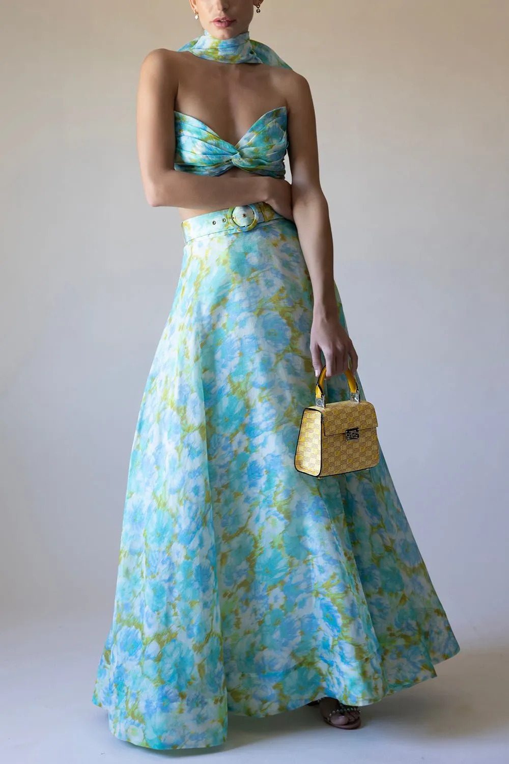 High Tide Maxi Skirt - Aqua Ikat Floral