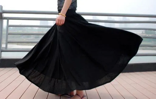 High Waisted Soft Linen Full Pleated Skirt with Pockets MM67#
