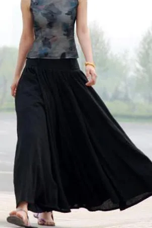 High Waisted Soft Linen Full Pleated Skirt with Pockets MM67#