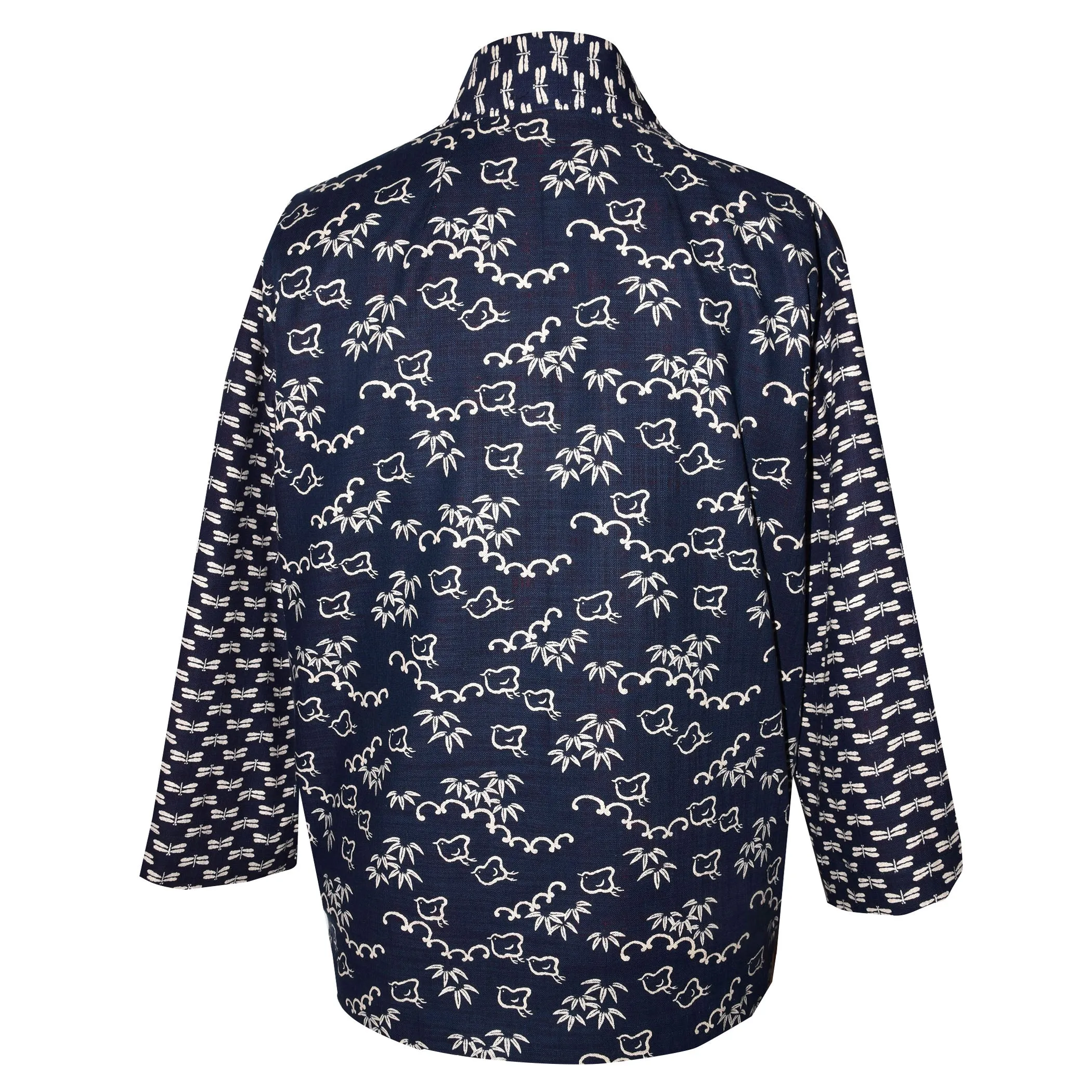 Indigo Blue Cotton Lined Kimono Jacket with Contrast Neckband