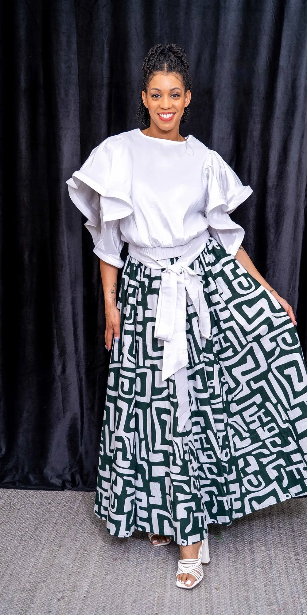 KaraChic 7001-618 Elastic Waist African Print Maxi Skirt