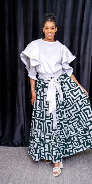 KaraChic 7001-618 Elastic Waist African Print Maxi Skirt