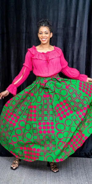 KaraChic 7001-620 Elastic Waist African Print Maxi Skirt