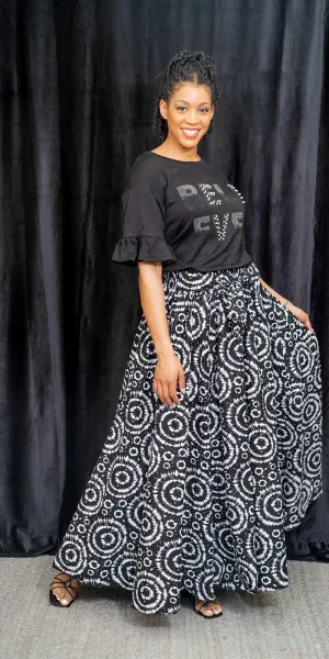 KaraChic 7001-630 Elastic Waist African Print Maxi Skirt