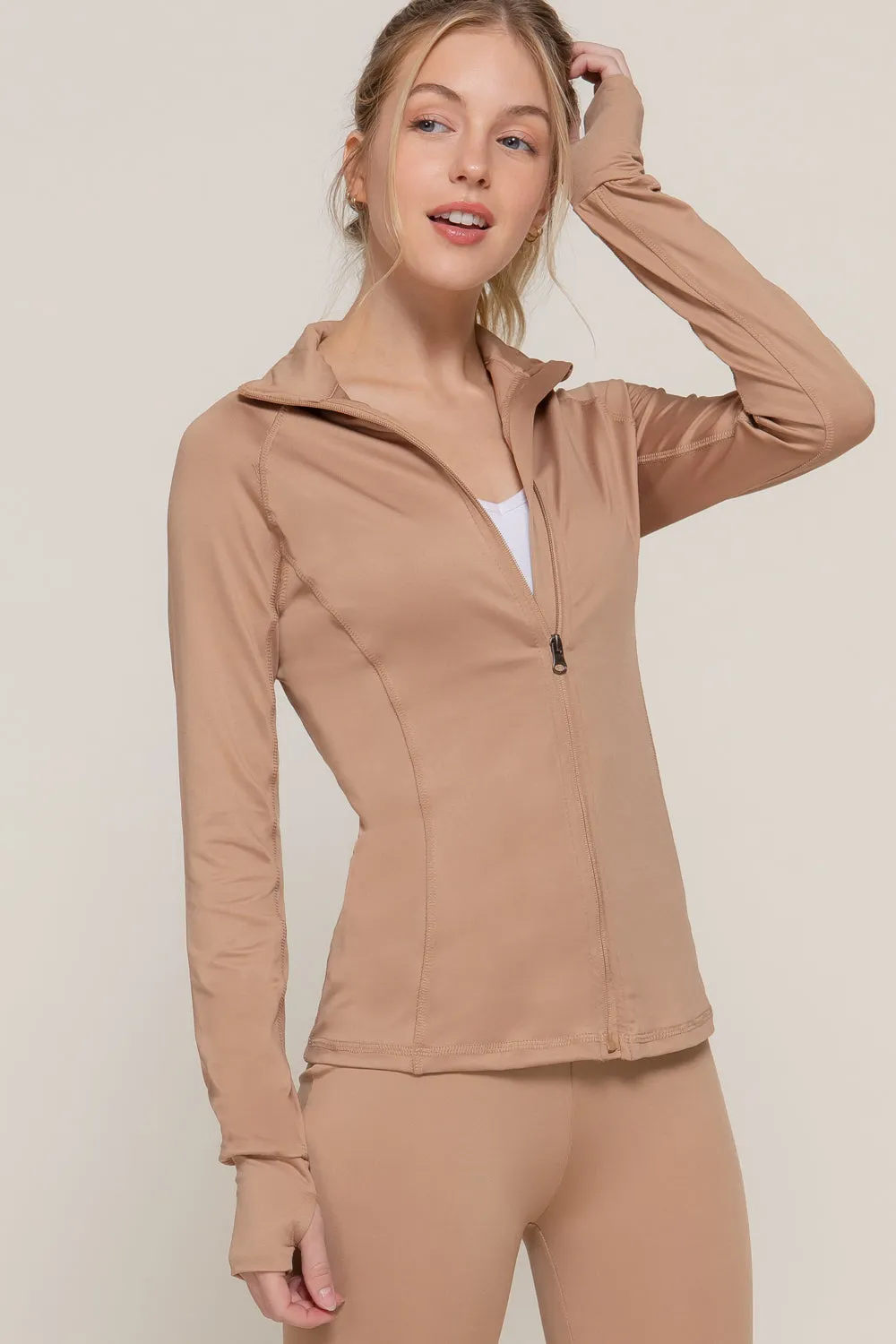 Khanomak Women's Long Sleeve Zip Up Athletic Wear Sweater Work Out Jacket