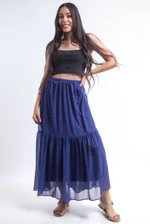 Layered swirl chiffon Skirt - blue