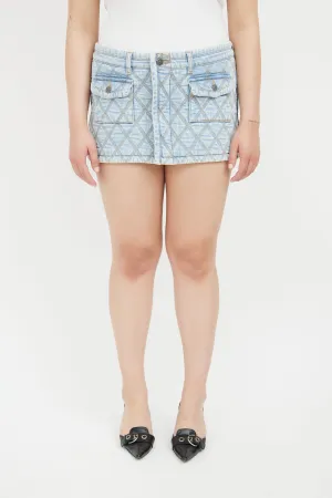 Light Wash Quilted Mini Skirt