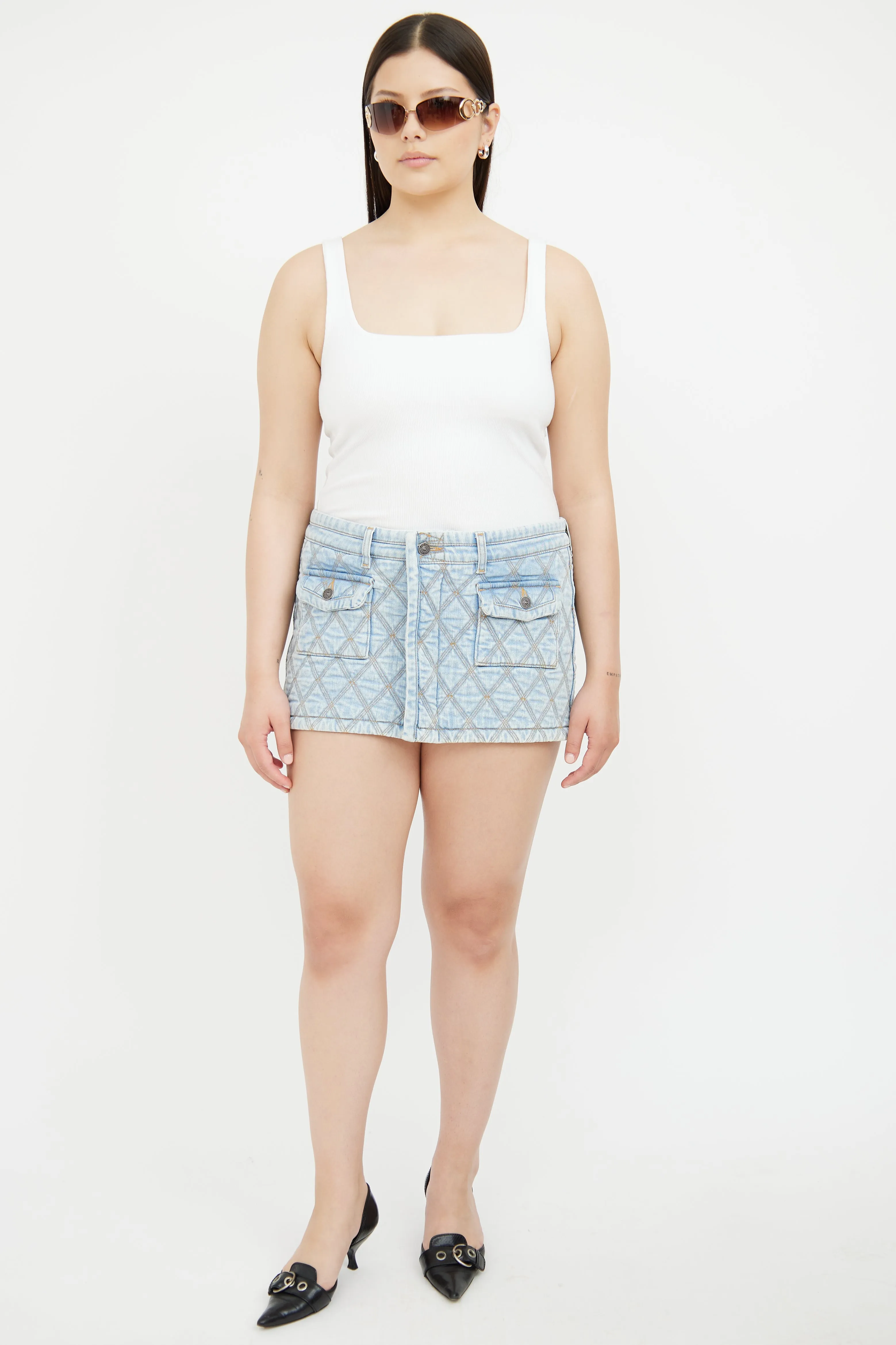 Light Wash Quilted Mini Skirt
