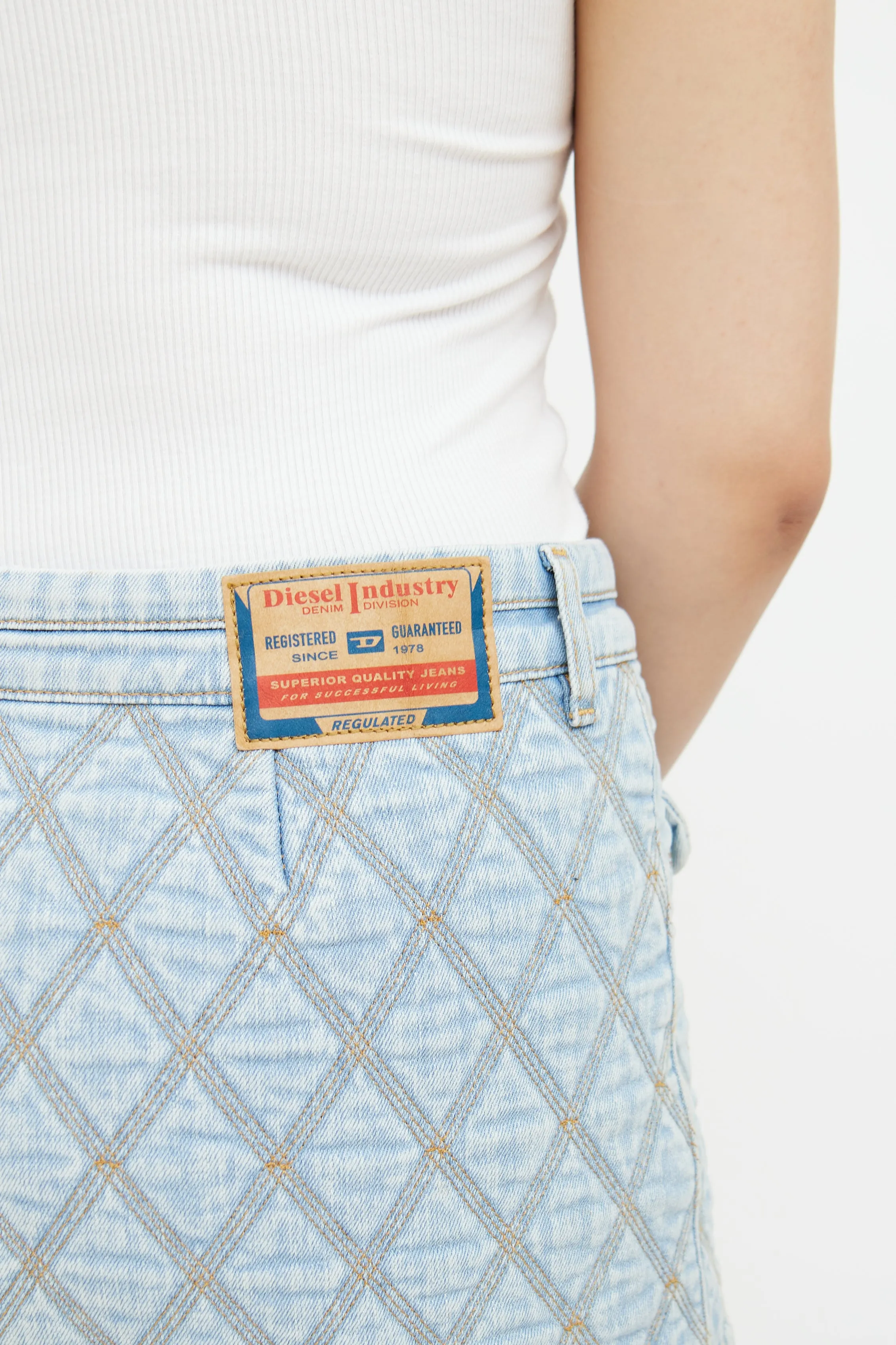 Light Wash Quilted Mini Skirt