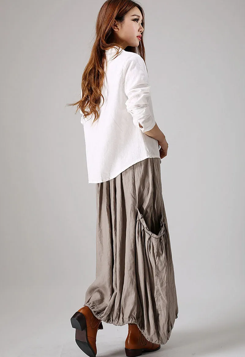 Long skirt women's linen skirt maxi skirt in grey (866)