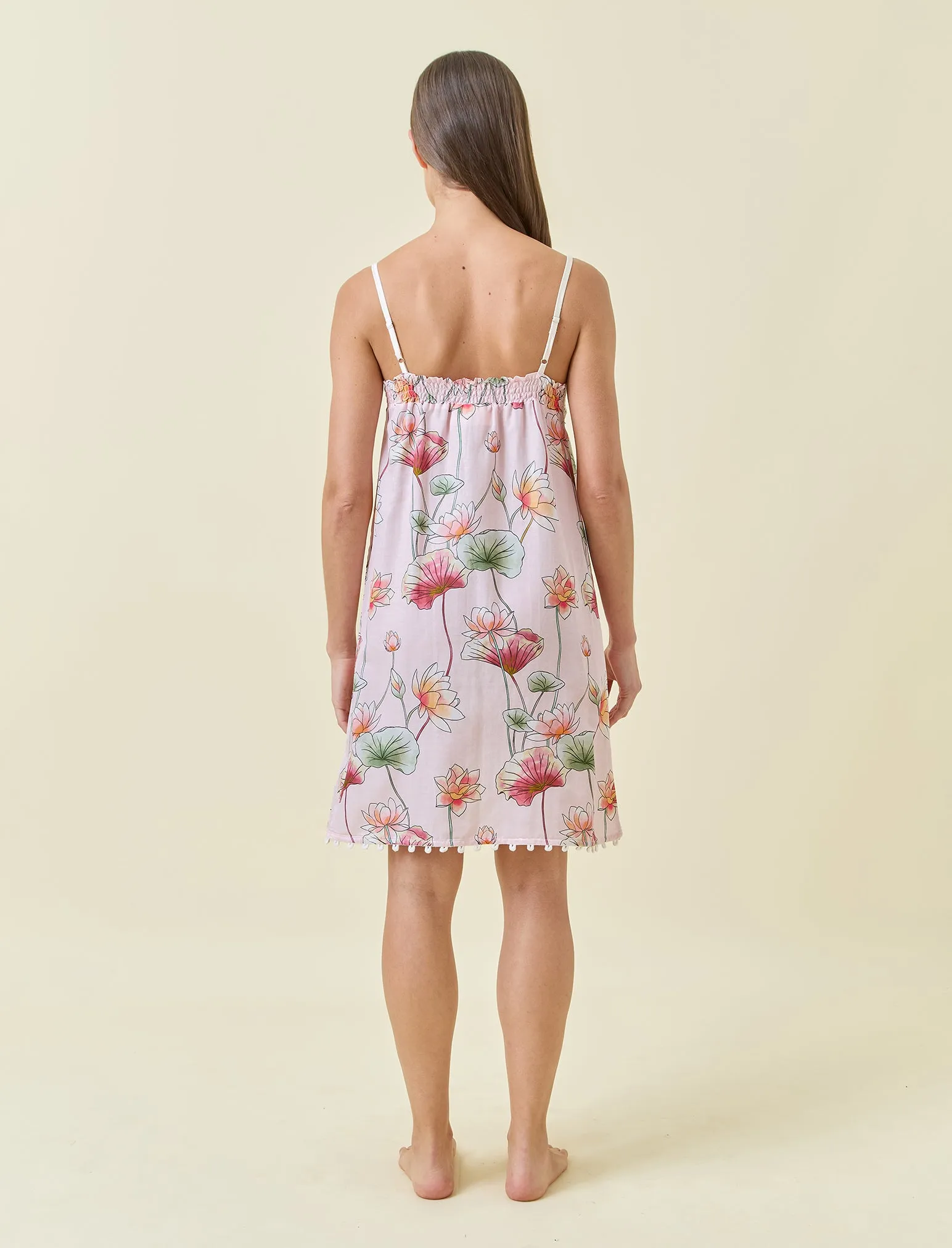 Lotus Pink Lace Front Midi Nightgown