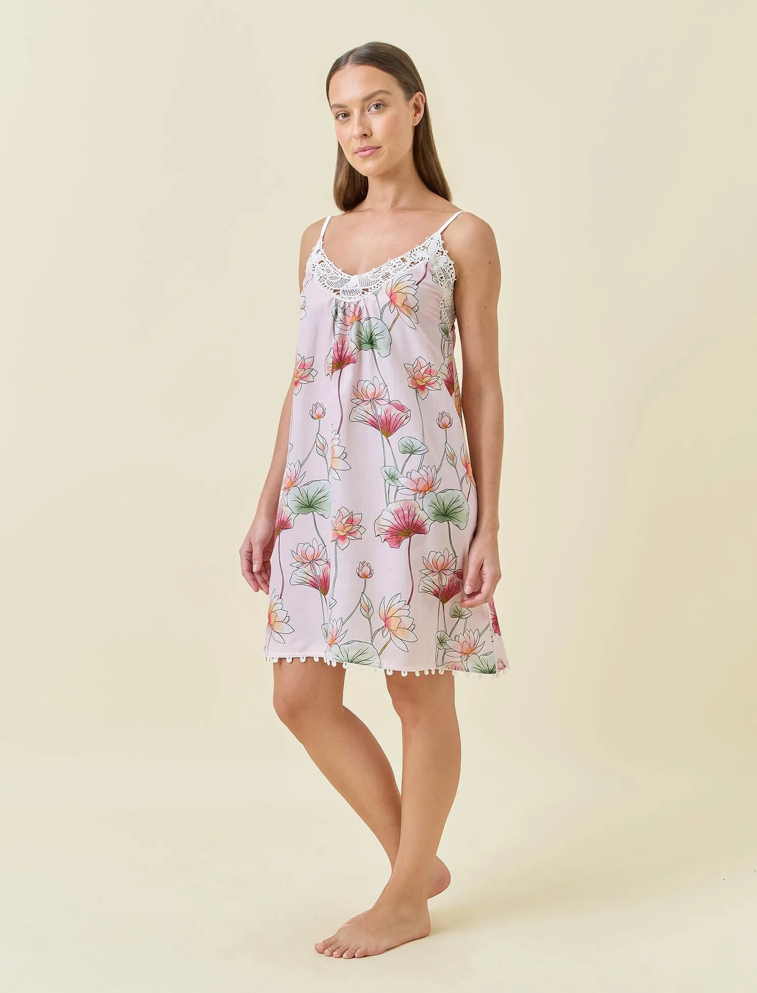 Lotus Pink Lace Front Midi Nightgown