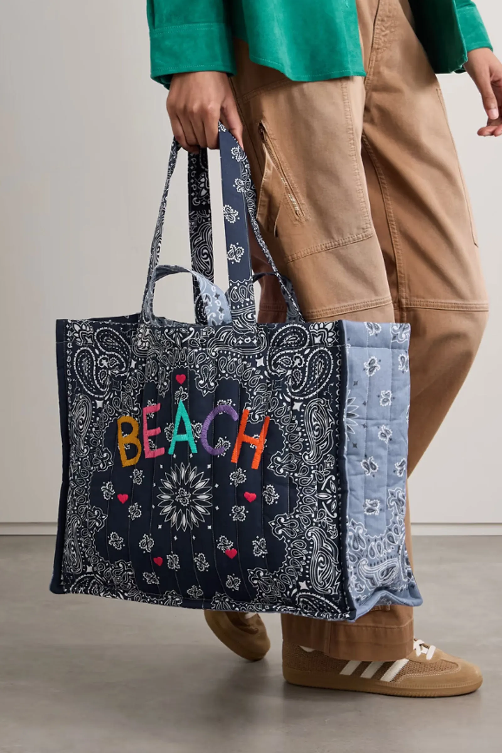 Maxi Cabas embroidered reversible quilted cotton tote