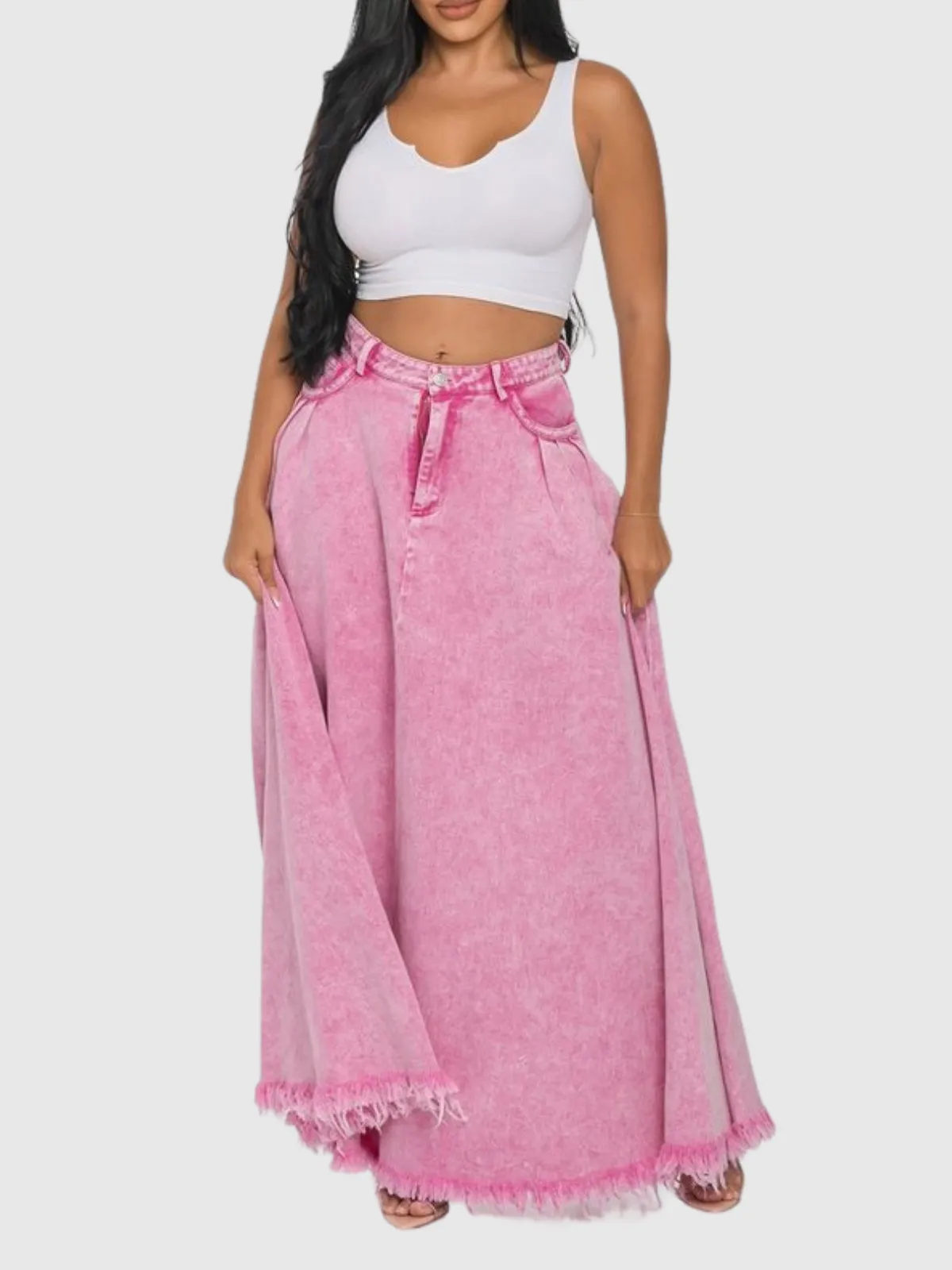 Maxi Denim Skirt In Pink