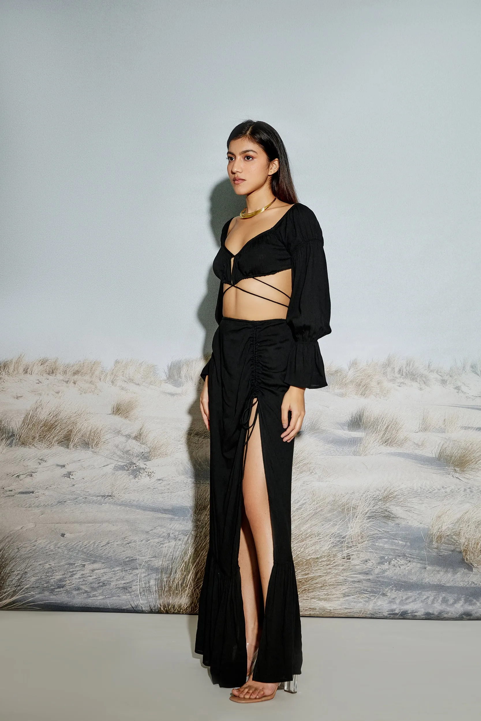 Maxi Skirt with Drawstring Detail