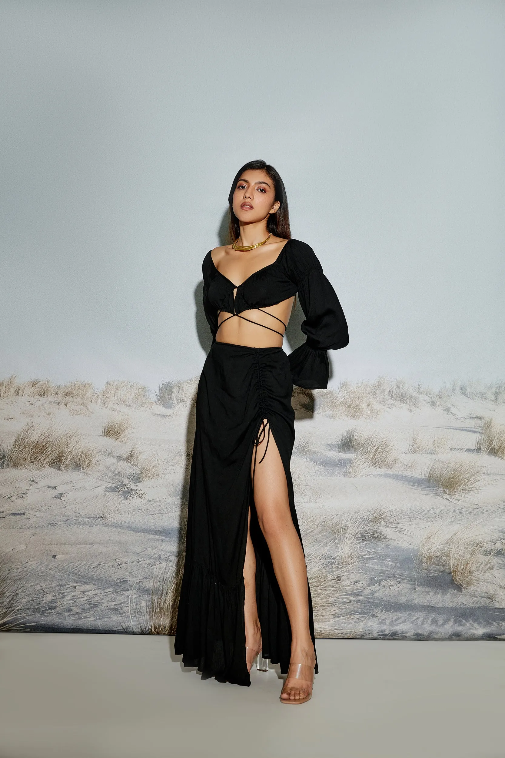 Maxi Skirt with Drawstring Detail