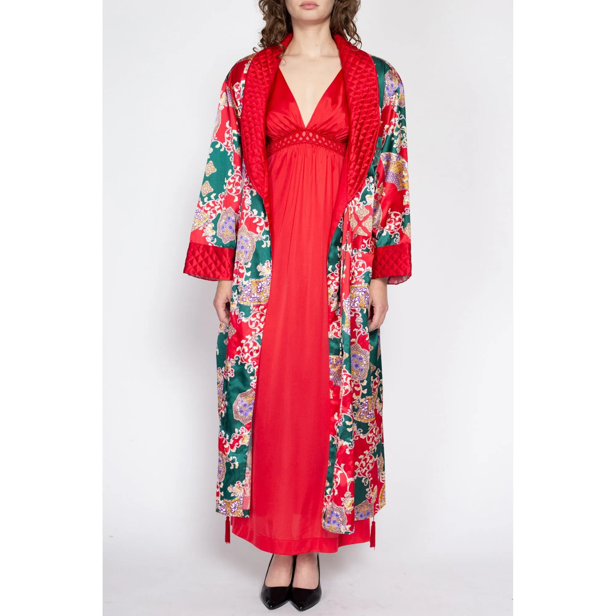 Med-Lrg 90s Victoria's Secret Red Quilted Satin Christmas Robe