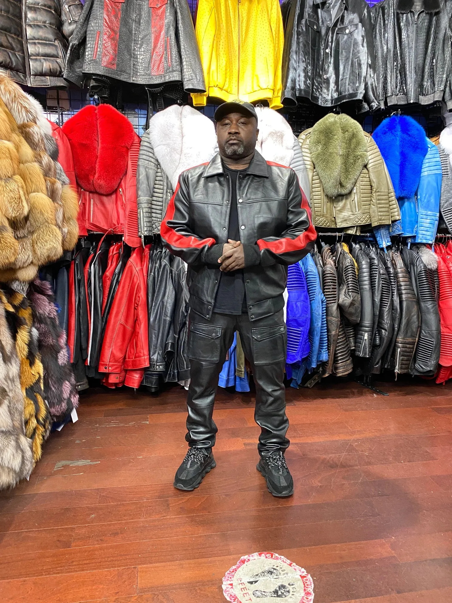 Men's Leather Track Jacket With Leather Jeans